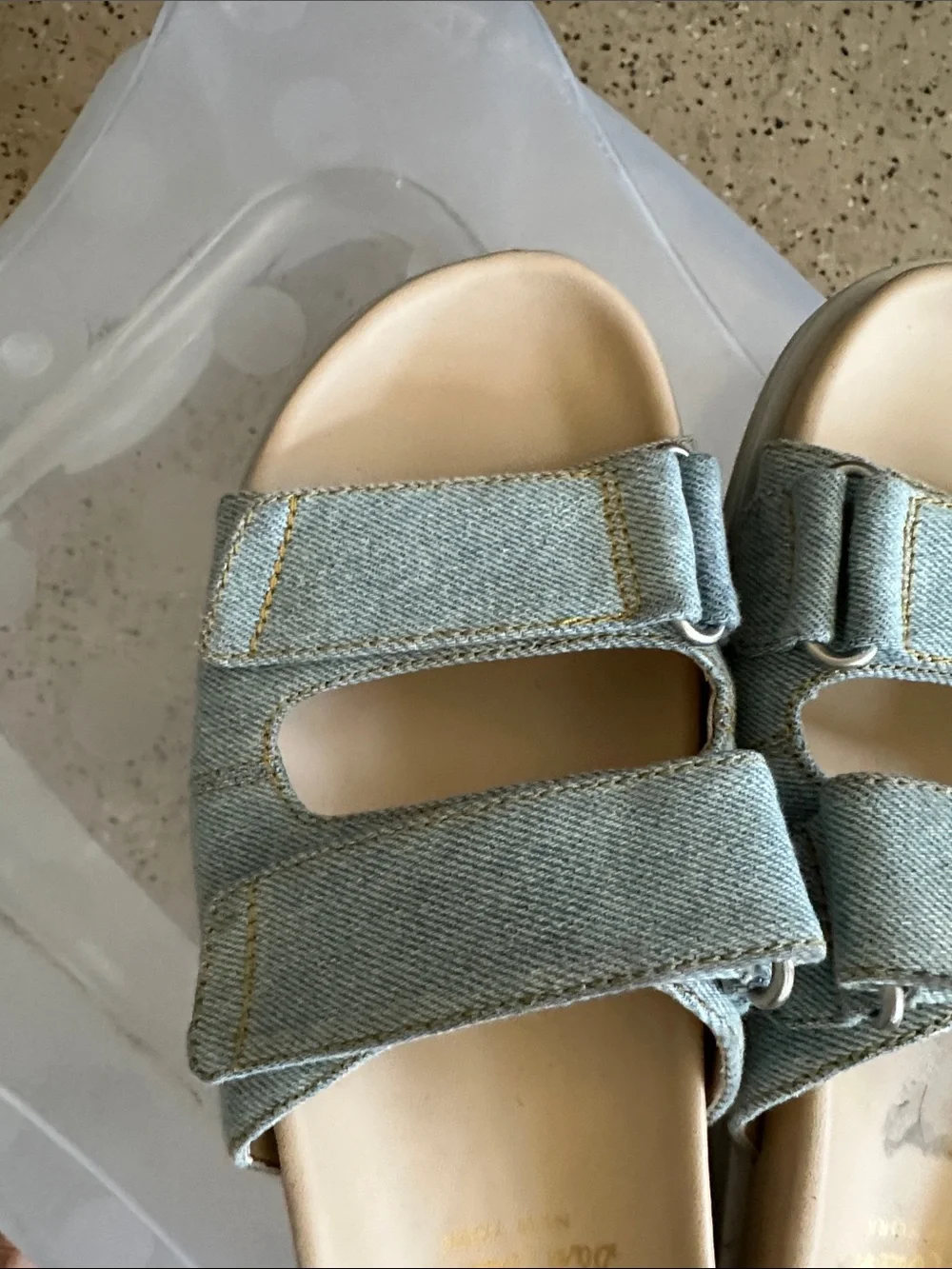 Sam Edelman Light Blue Denim Double-Strap Slide Sandals